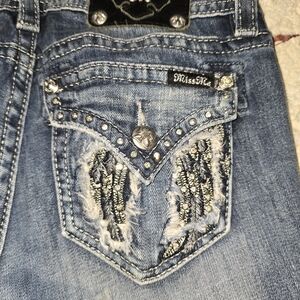 Miss Me Distressed Blue Jeans with Embellished Pockets